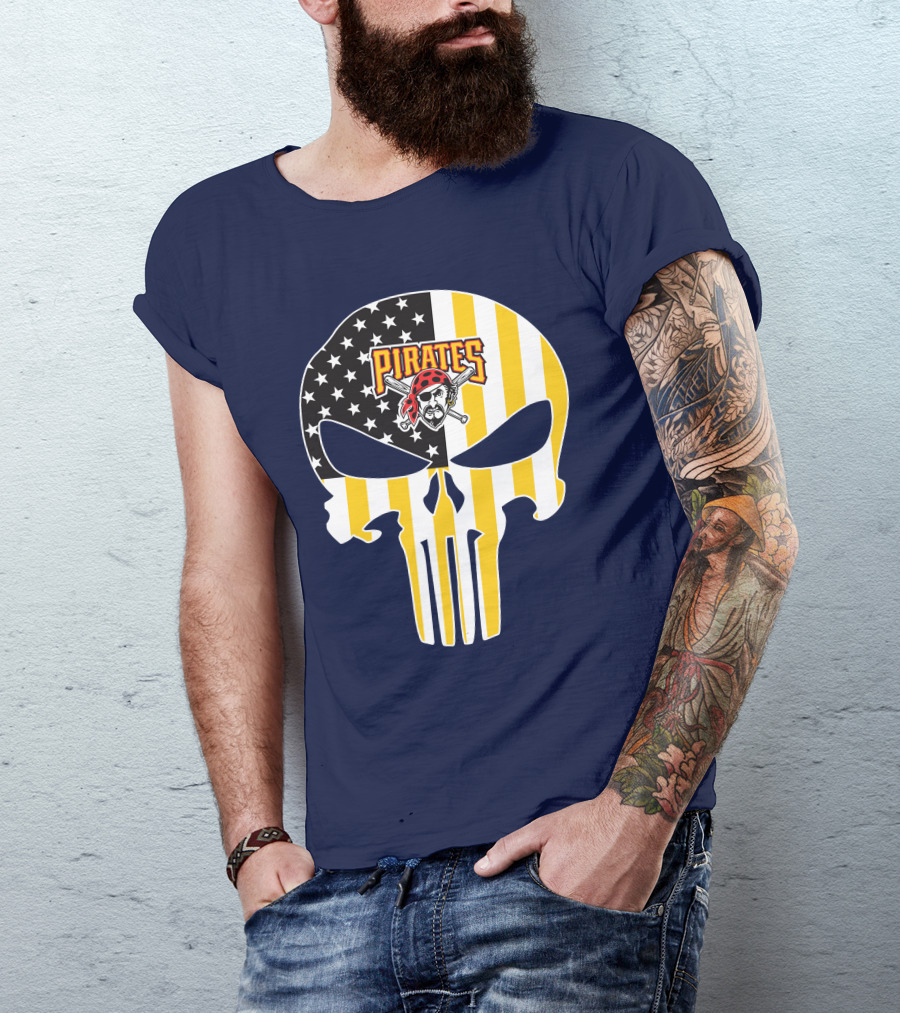 Pittsburgh Pirates Punisher Skull American Flag T-Shirt