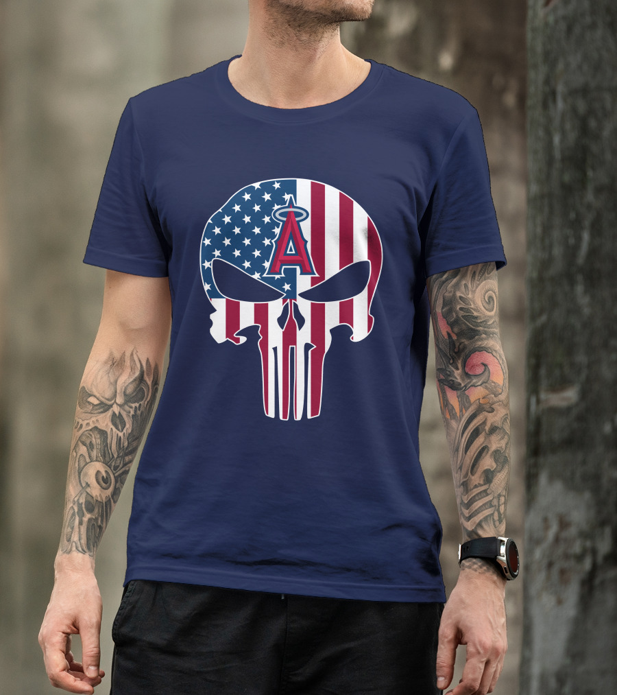 Los Angeles Angels Punisher Skull American Flag T-Shirt
