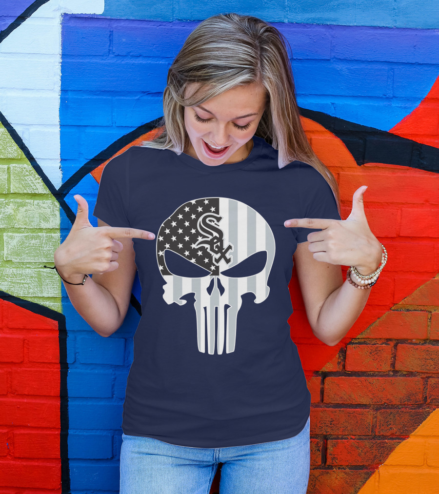 Chicago White Sox American Flag Punisher Skull T-Shirt