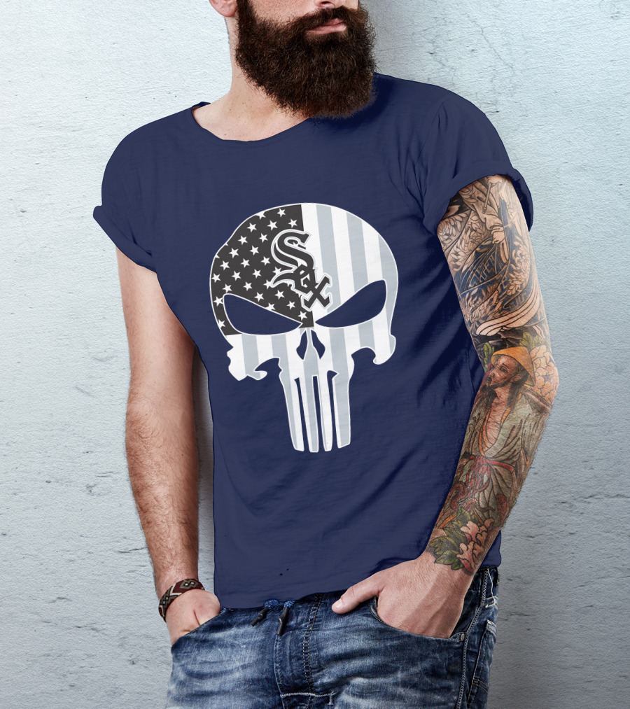 Chicago White Sox American Flag Punisher Skull T-Shirt