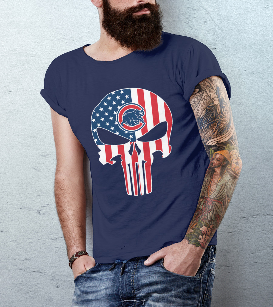 Chicago Cubs American Flag Punisher Skull T-Shirt