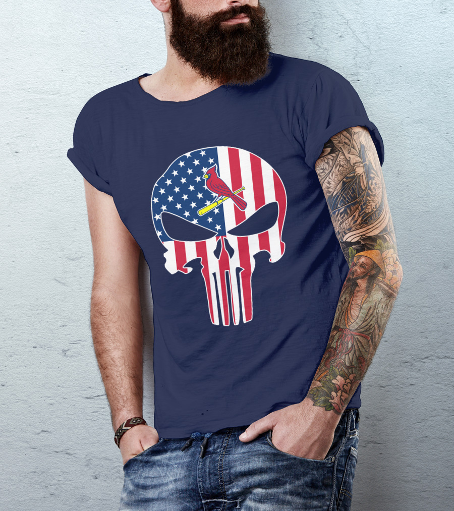 Louis Cardinals American Flag Punisher Skull T-Shirt