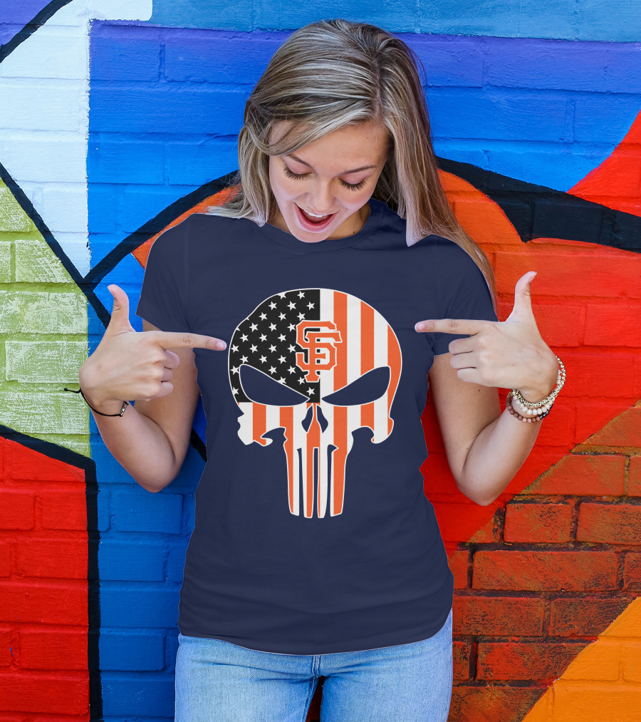 San Francisco Giants Punisher Skull American Flag T-Shirt