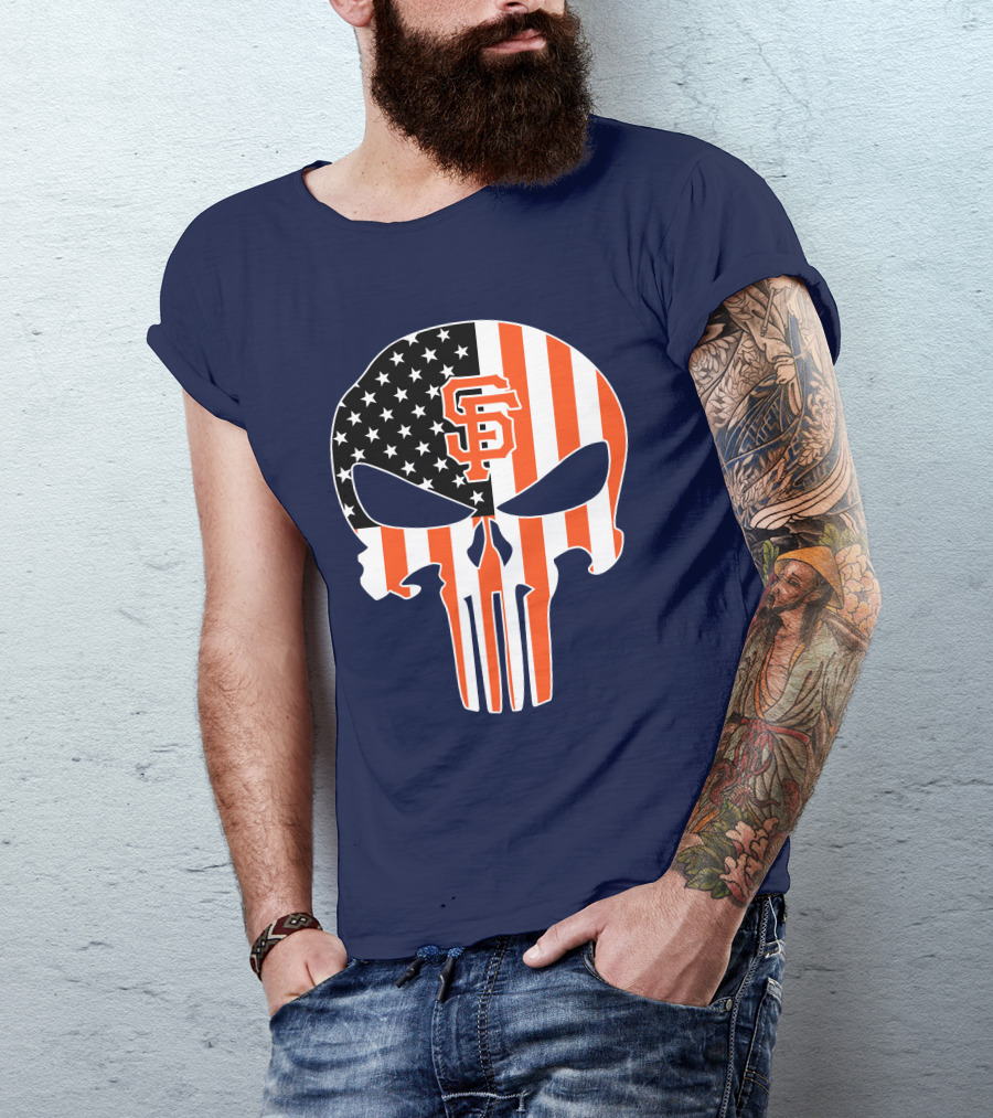 San Francisco Giants Punisher Skull American Flag T-Shirt