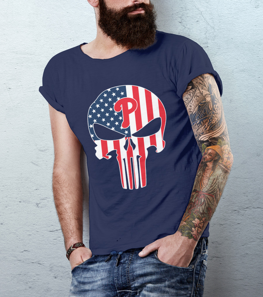 Phillies Punisher Skull American Flag T-Shirt
