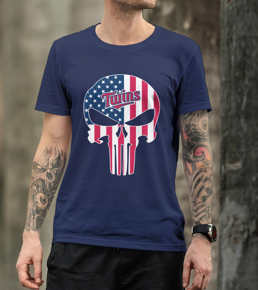 Twins American Flag Punisher Skull T-Shirt