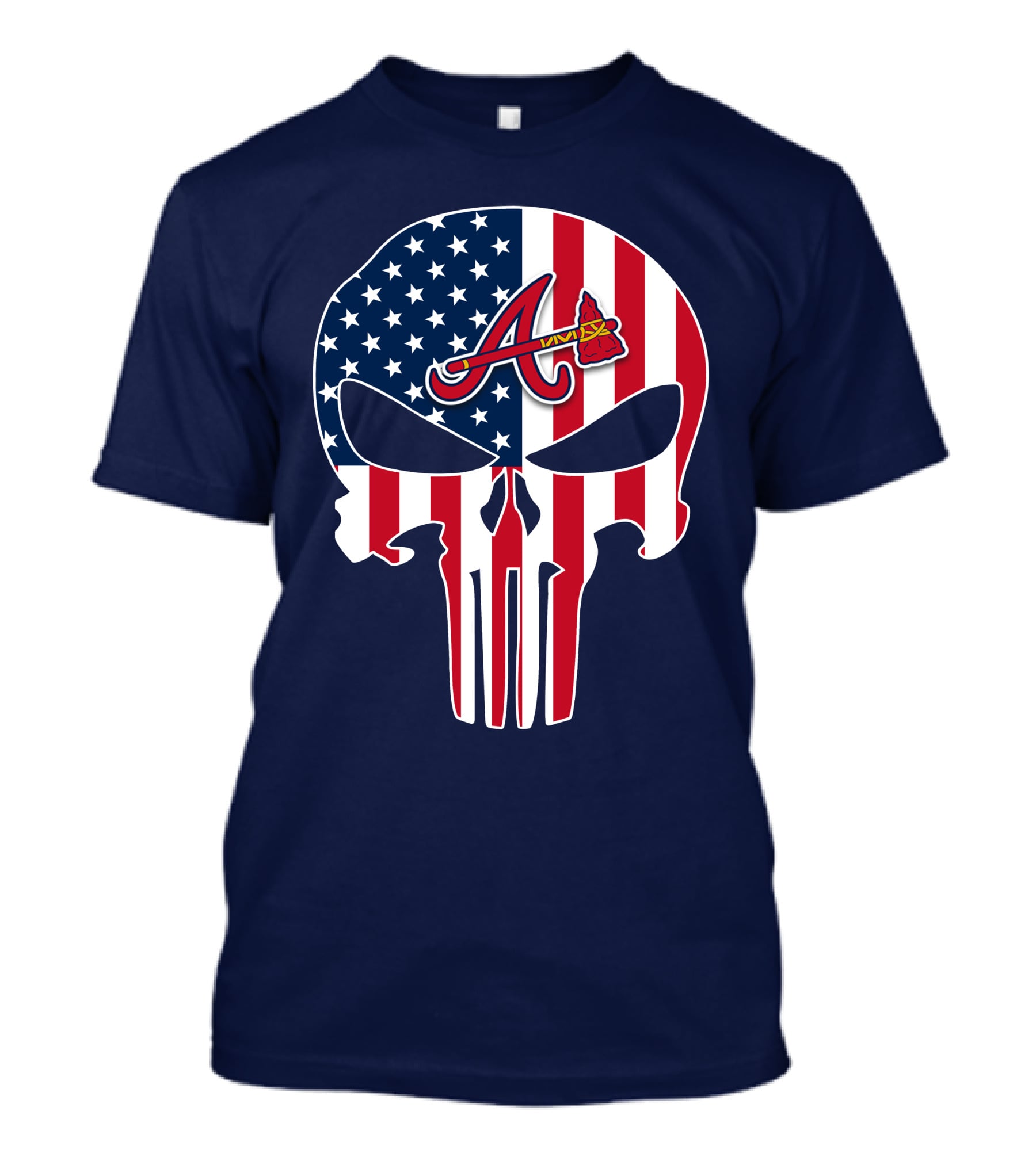 Atlanta Braves Punisher Skull American Flag T-Shirt