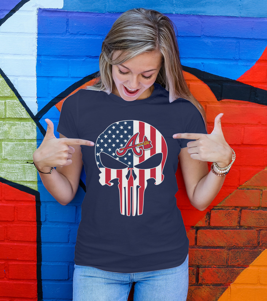 Atlanta Braves Punisher Skull American Flag T-Shirt