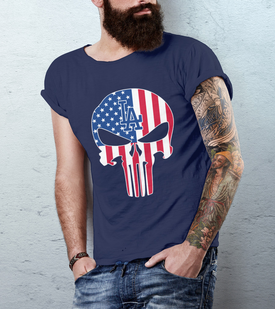 La Dodgers American Flag Skull T-Shirt