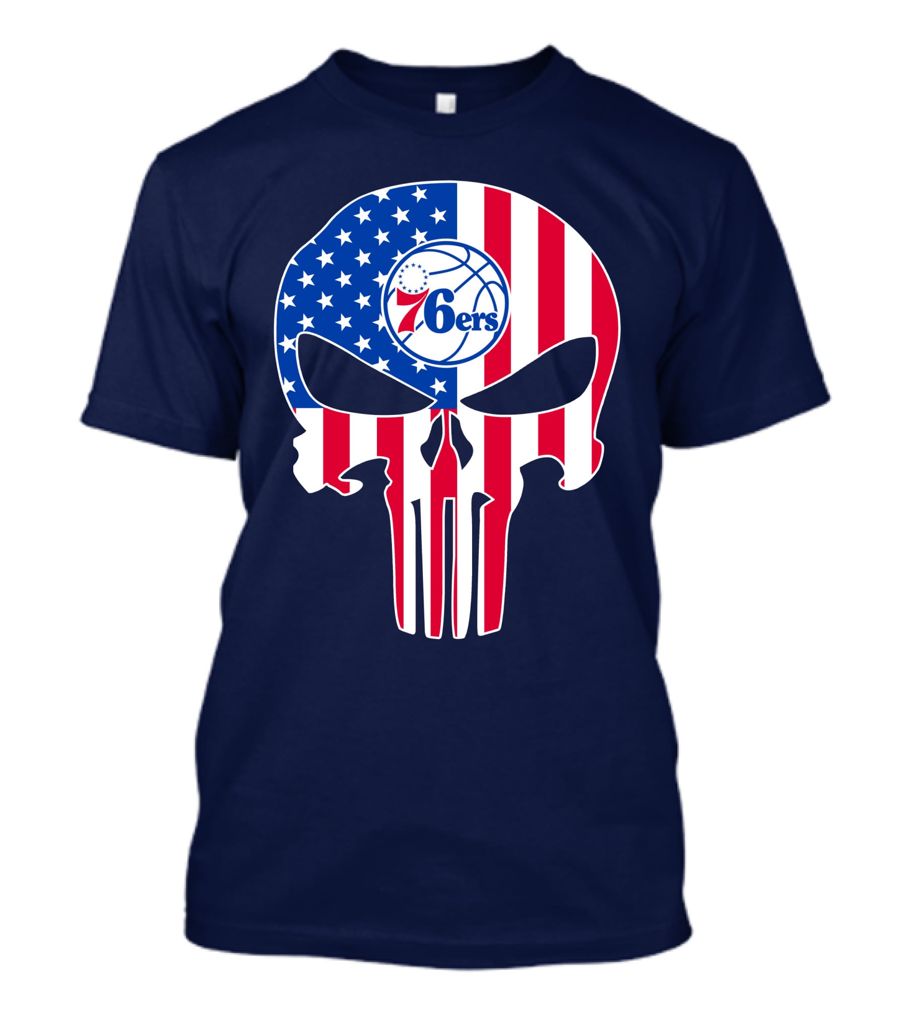 Philadelphia 76ers American Flag Punisher Style Skull T-Shirt
