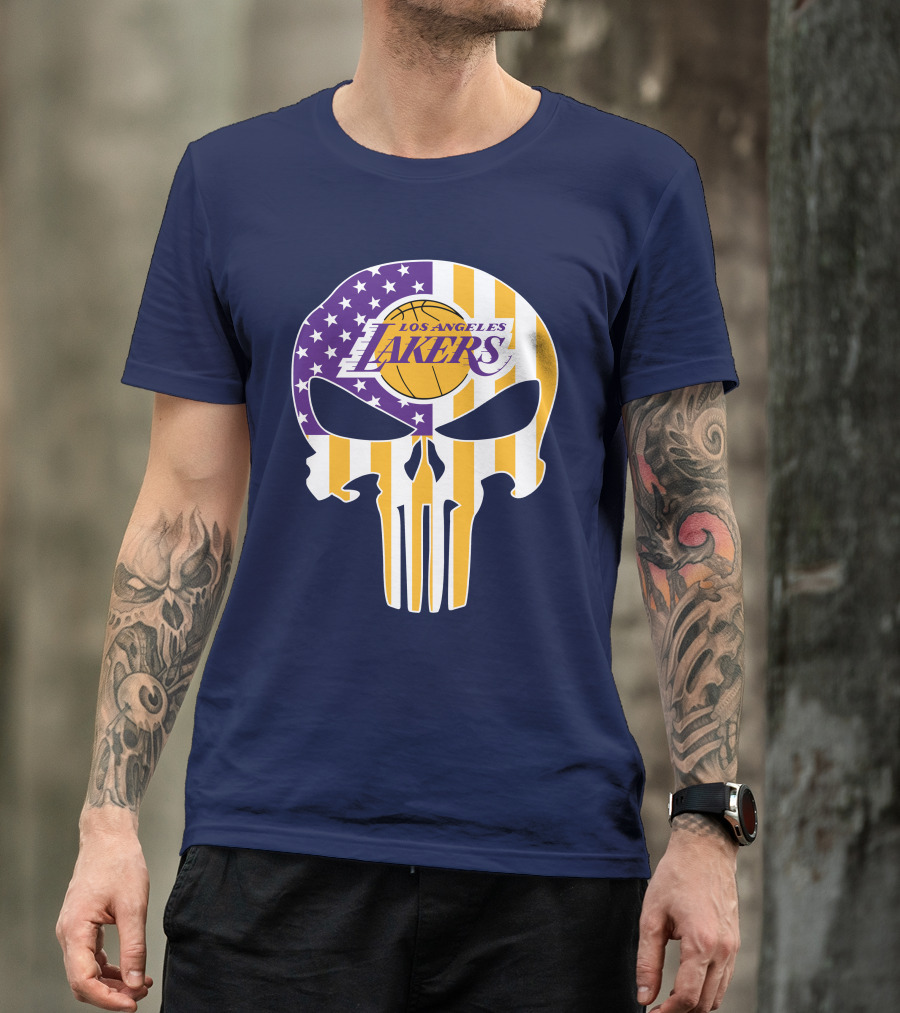 Los Angeles Lakers Skull Punisher American Flag T-Shirt