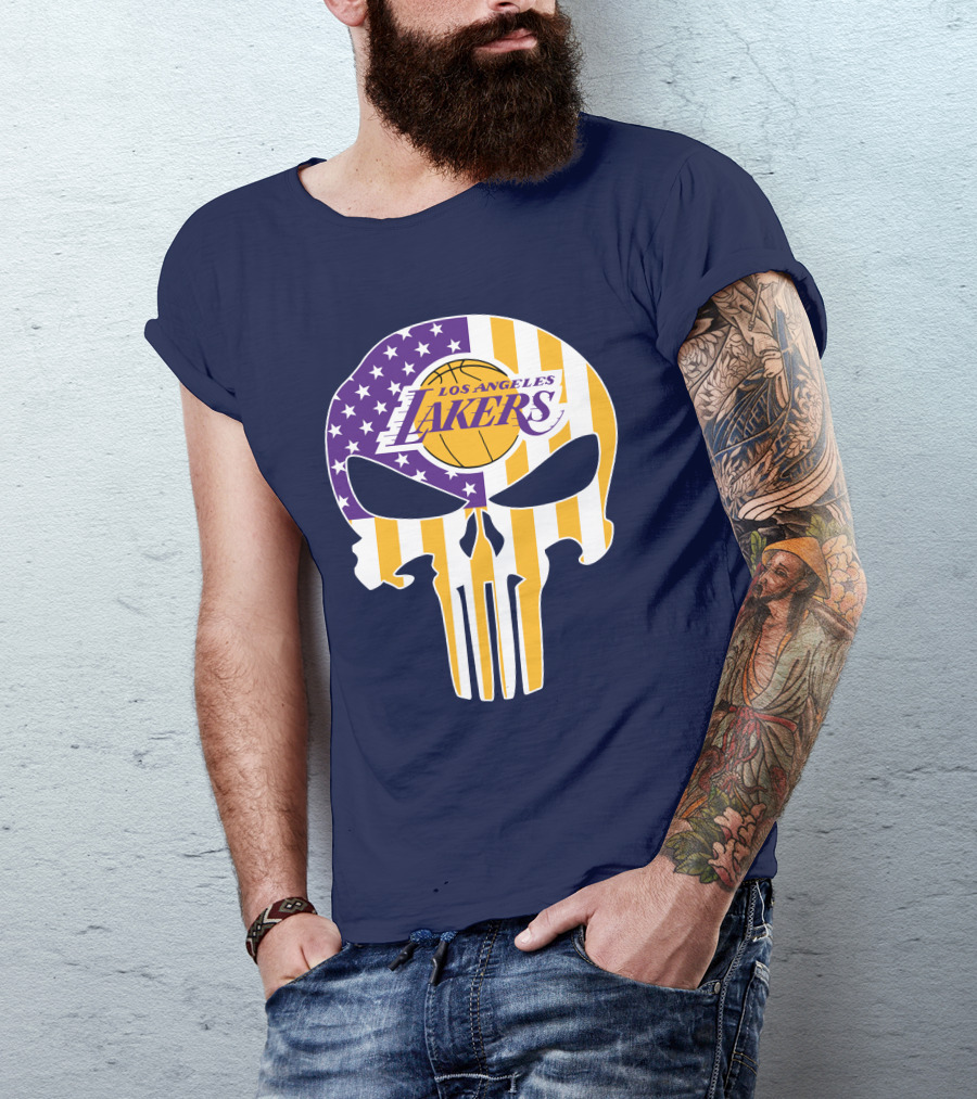 Los Angeles Lakers Skull Punisher American Flag T-Shirt