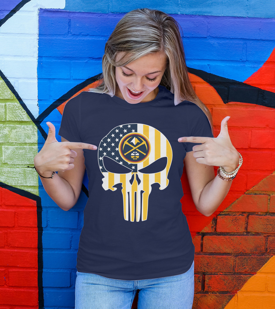 Denver Nuggets Punisher Skull American Flag T-Shirt