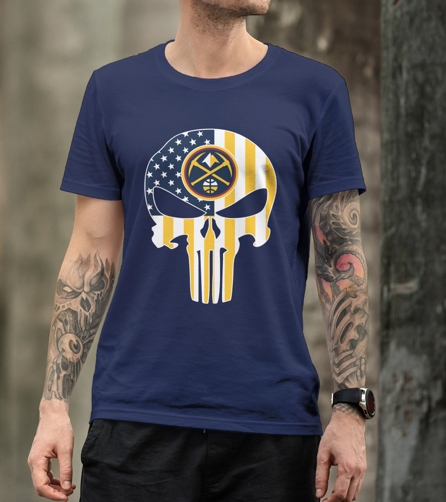 Denver Nuggets Punisher Skull American Flag T-Shirt