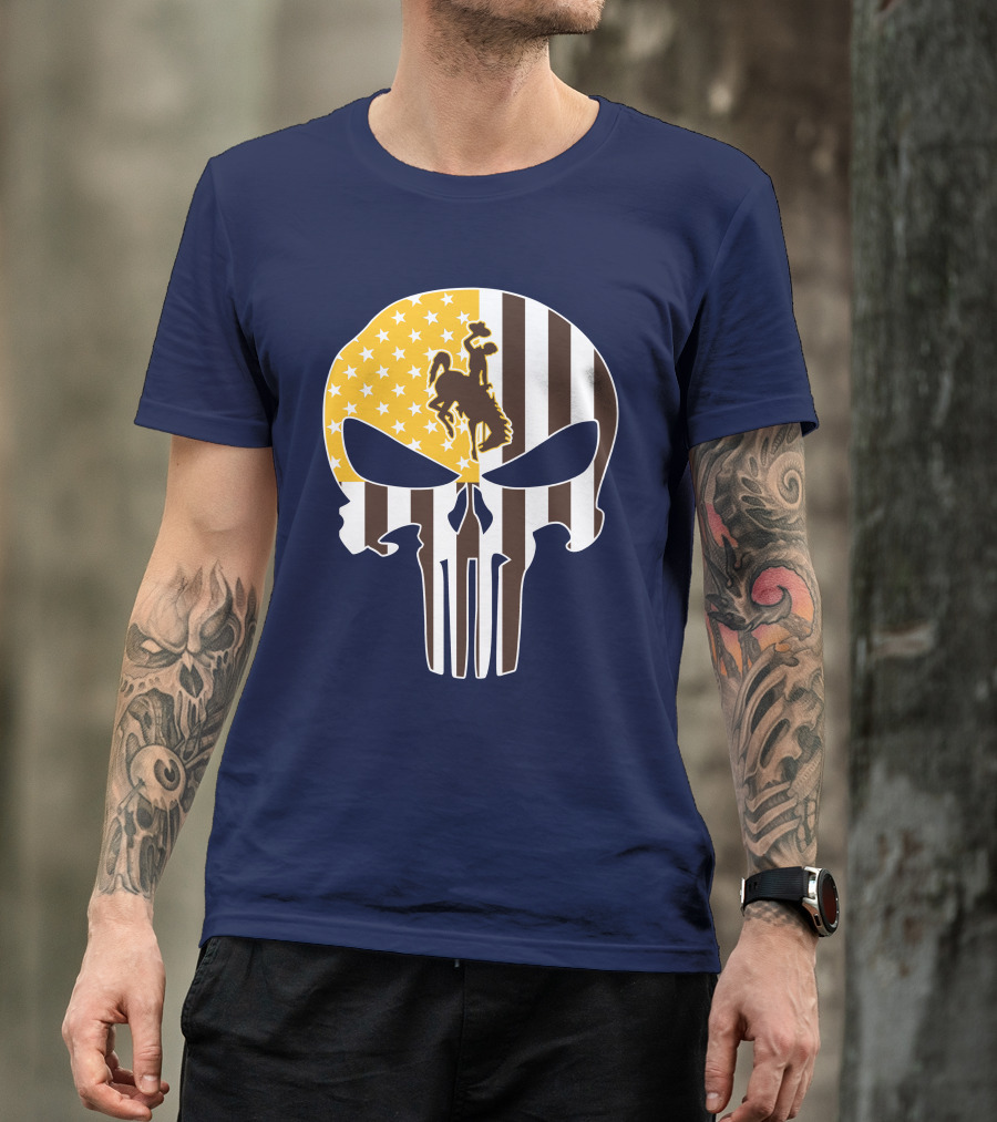 Wyoming Cowboys American Flag Punisher Skull T-Shirt
