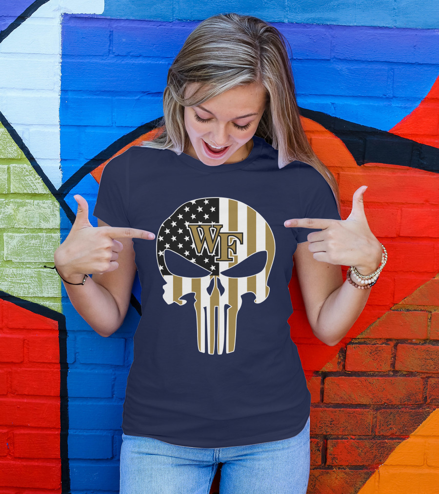 Wake Forest Wf Punisher Skull American Flag T-Shirt