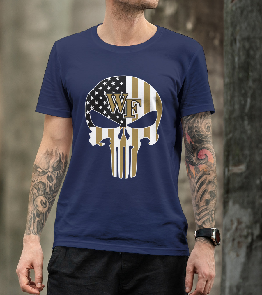 Wake Forest Wf Punisher Skull American Flag T-Shirt