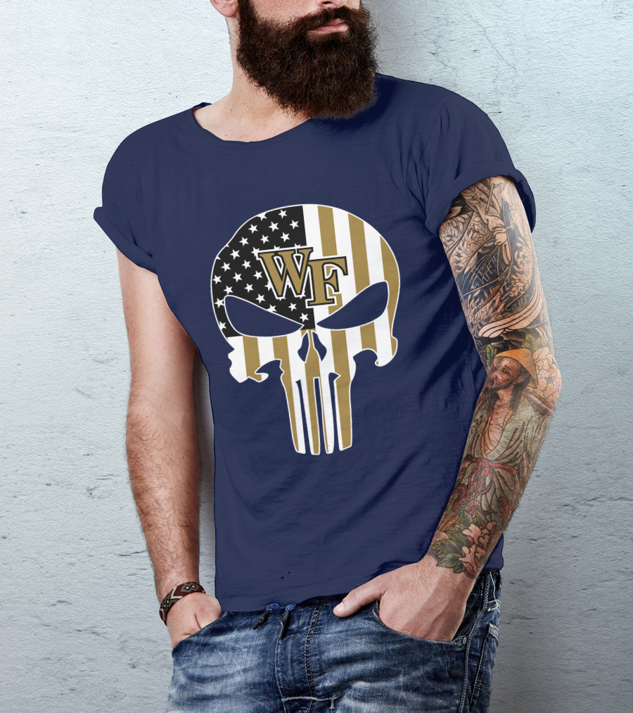 Wake Forest Wf Punisher Skull American Flag T-Shirt