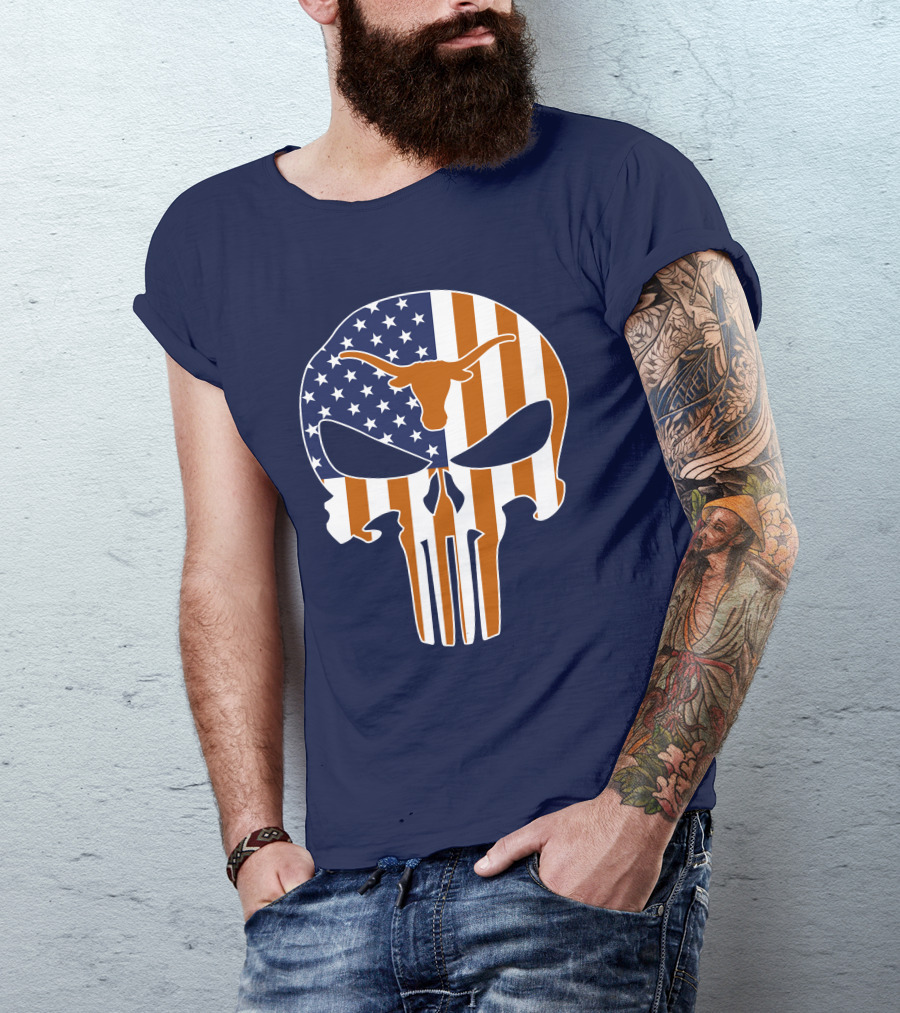 Texas Longhorns The Punisher American Flag Skull T-Shirt