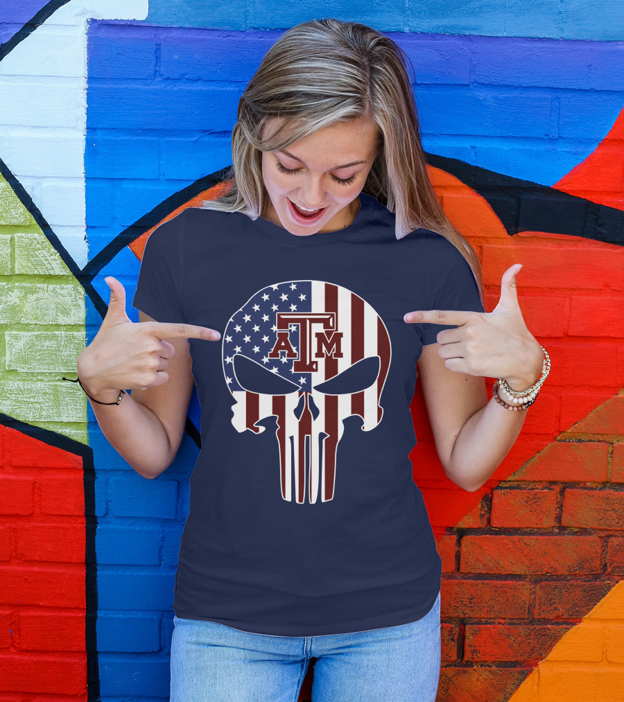 Texas A&M Aggies Punisher American Flag Skull T-Shirt