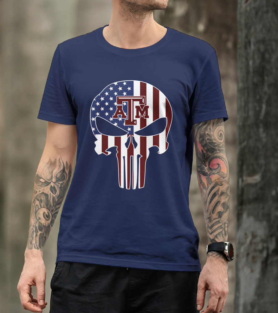 Texas A&M Aggies Punisher American Flag Skull T-Shirt