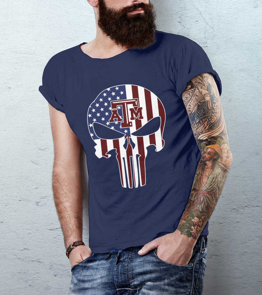 Texas A&M Aggies Punisher American Flag Skull T-Shirt