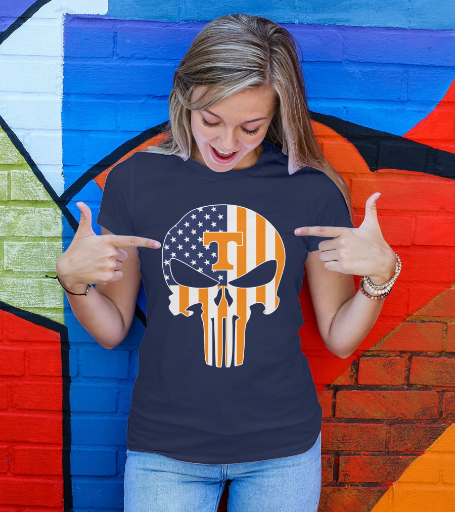 Tennessee Volunteers The Punisher American Flag Skull Icon T T-Shirt