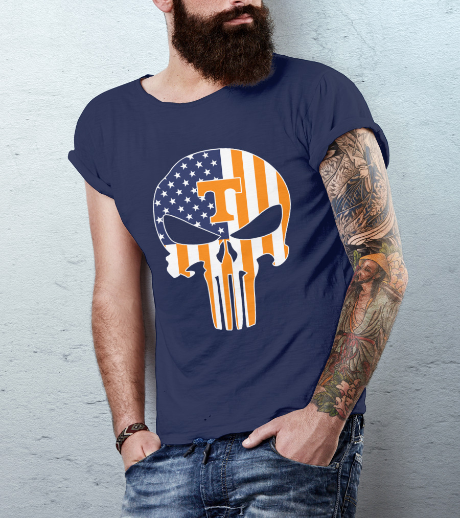 Tennessee Volunteers The Punisher American Flag Skull Icon T T-Shirt
