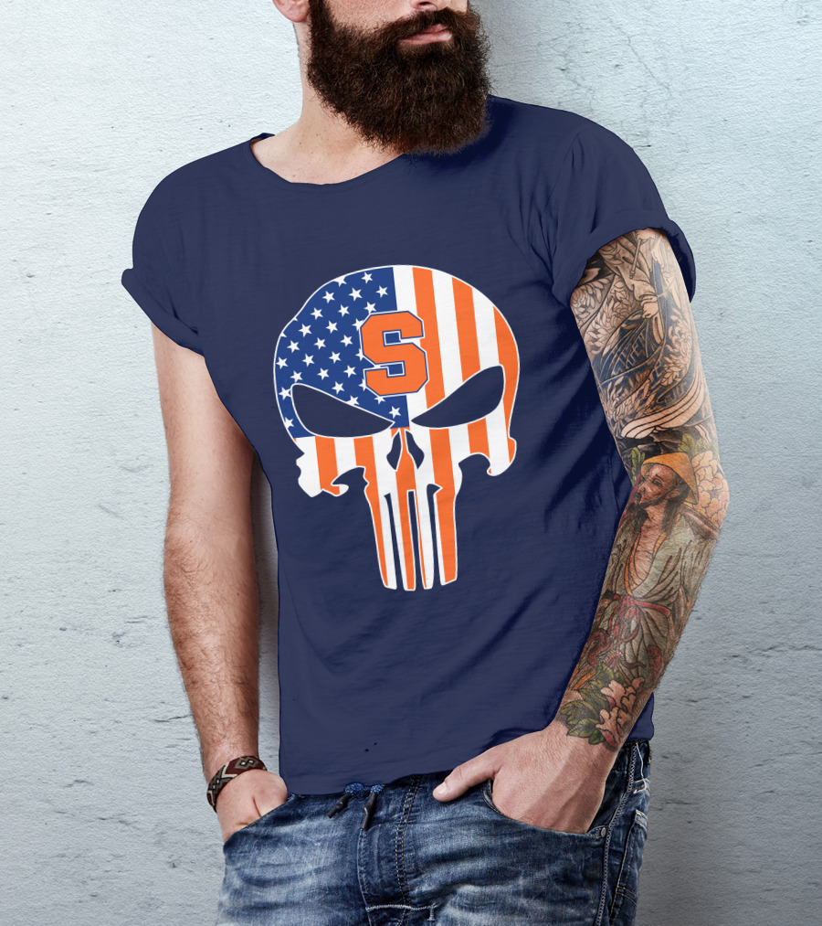 Syracuse Orange Punisher Skull American Flag Symbol T-Shirt