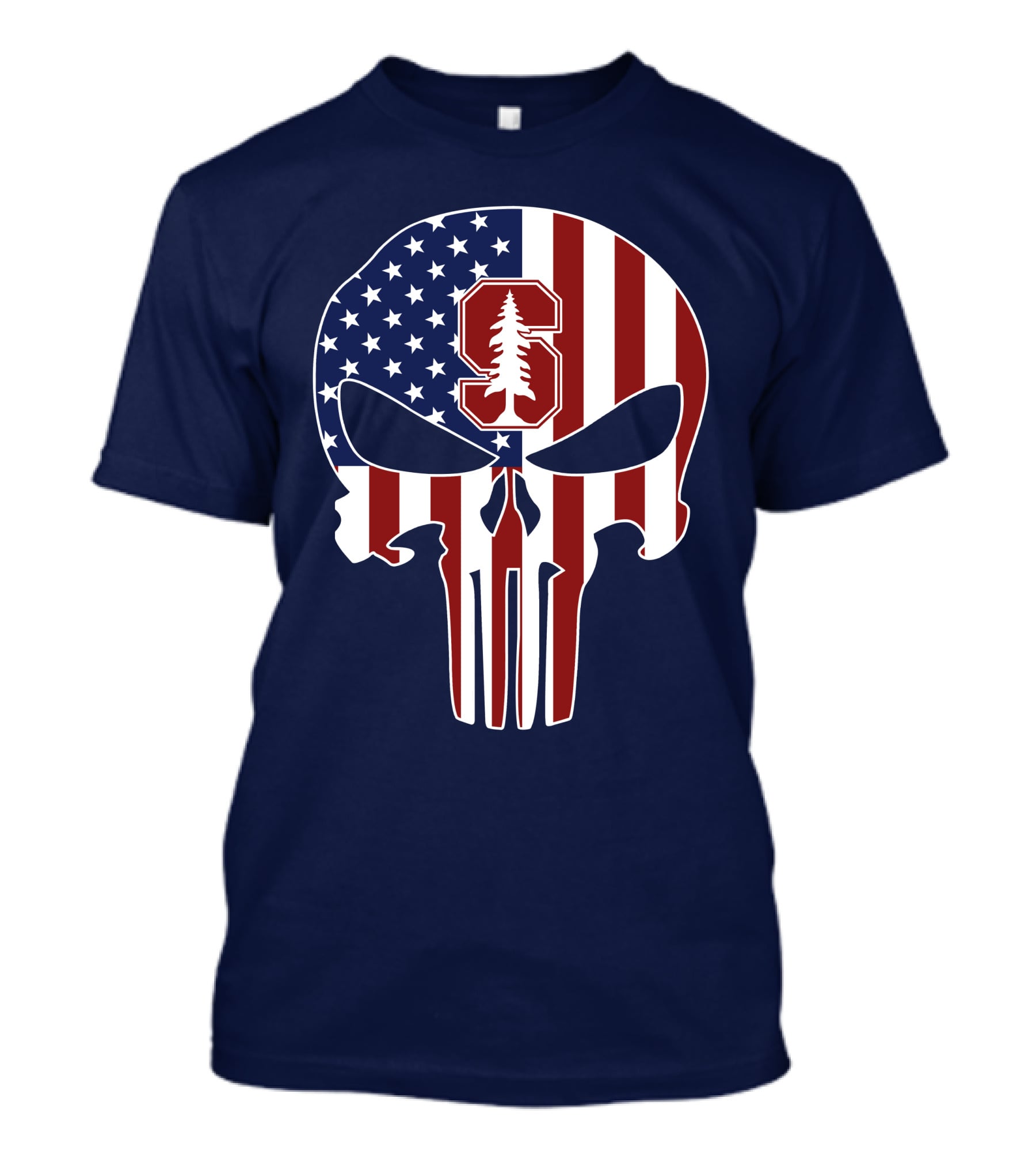 Stanford Cardinal Punisher Skull American Flag T-Shirt