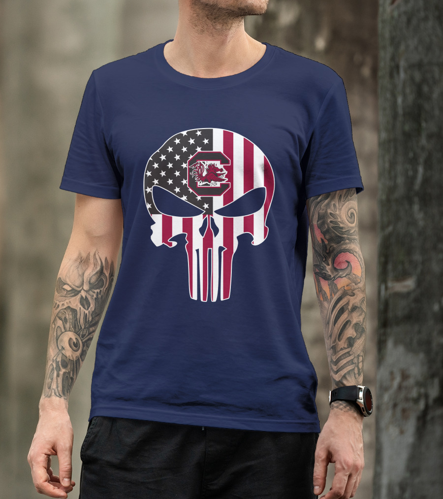 South Carolina Gamecocks The Punisher American Flag Skull T-Shirt