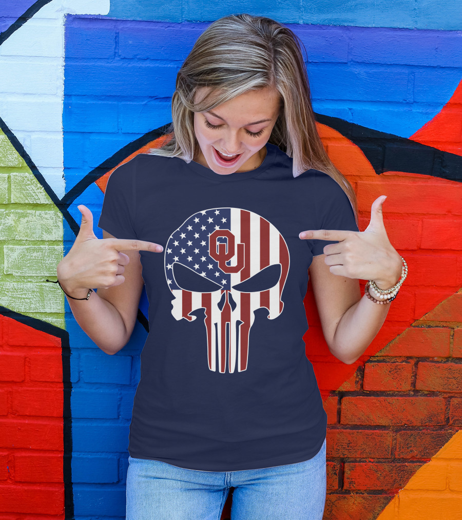 Oklahoma Sooners The Punisher American Flag Skull Design Ou T-Shirt