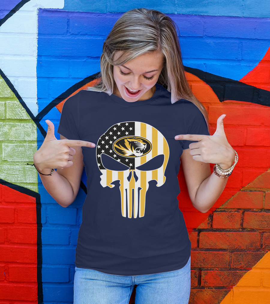 Missouri Tigers American Flag Punisher Skull T-Shirt