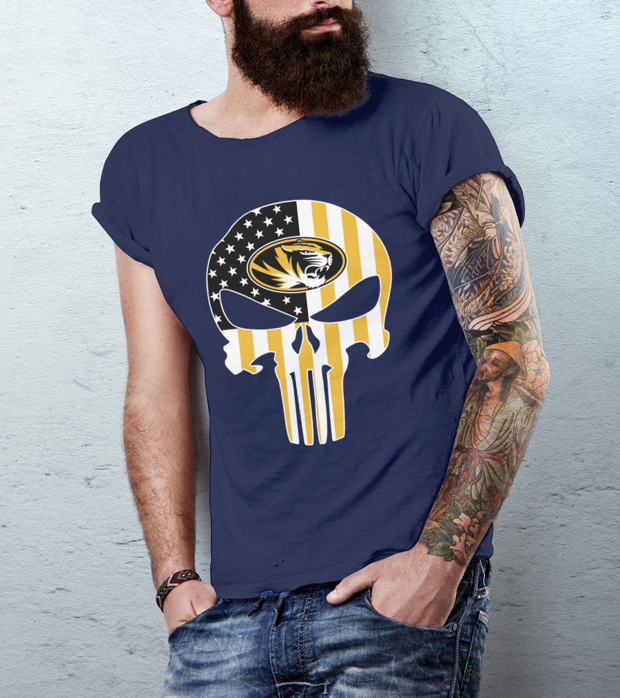 Missouri Tigers American Flag Punisher Skull T-Shirt