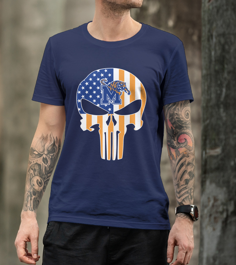 Memphis Tigers Punisher Skull Usa Flag Sports T-Shirt