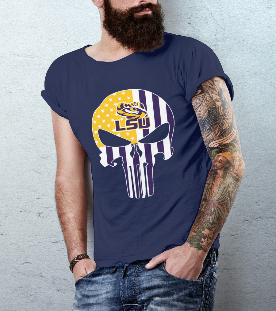 Lsu Tigers Punisher Skull American Flag T-Shirt