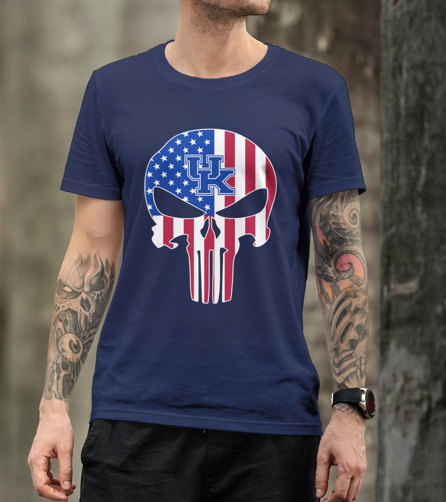 Kentucky Wildcats The Punisher American Flag Skull T-Shirt
