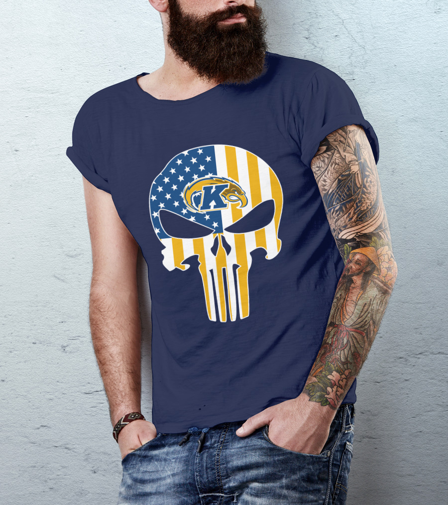 Kent State Golden Flashes Punisher Skull American Flag T-Shirt