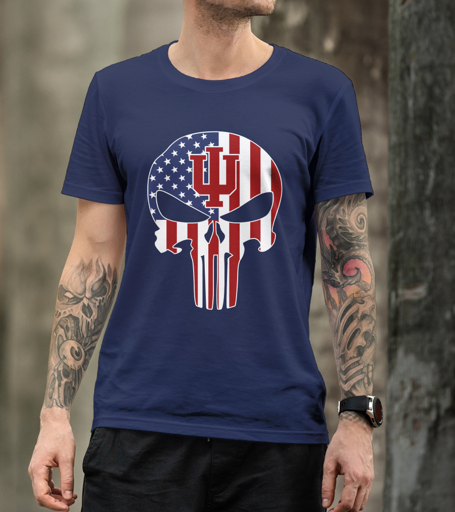 Indiana Hoosiers Punisher Skull American Flag T-Shirt