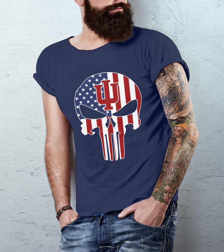 Indiana Hoosiers Punisher Skull American Flag T-Shirt