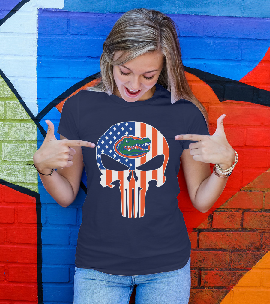 Florida Gators The Punisher American Flag Skull T-Shirt