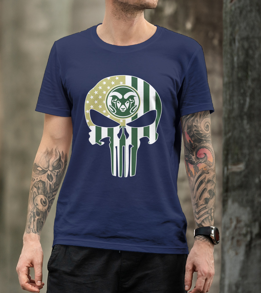 Colorado State Rams The Punisher Skull With American Flag And Ram T-Shirt