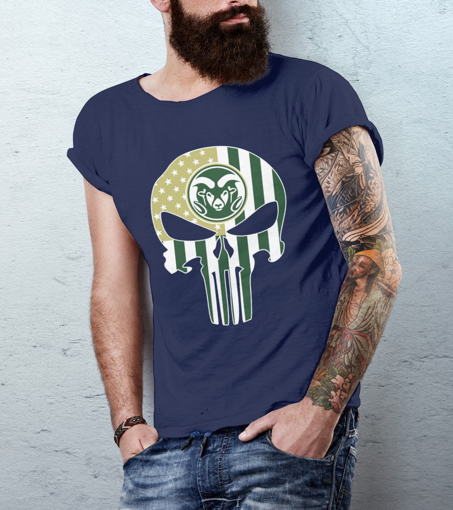 Colorado State Rams The Punisher Skull With American Flag And Ram T-Shirt