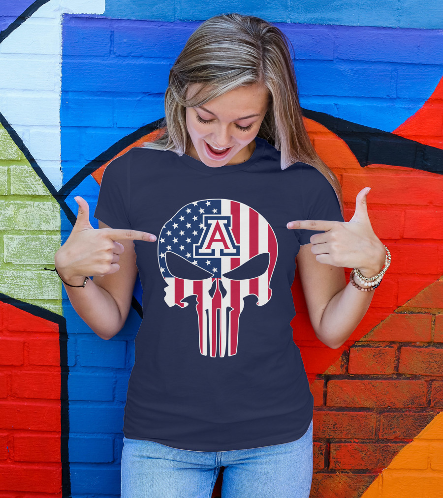 Arizona Wildcats American Flag Punisher Skull T-Shirt