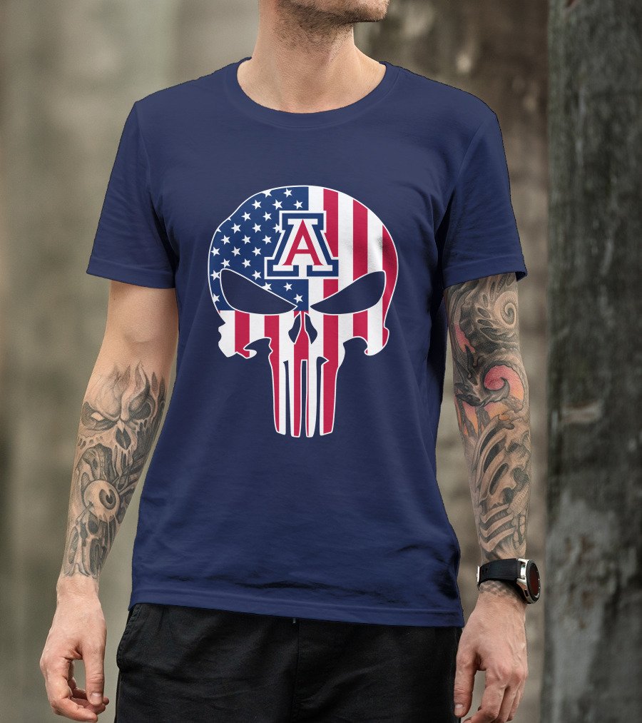 Arizona Wildcats American Flag Punisher Skull T-Shirt