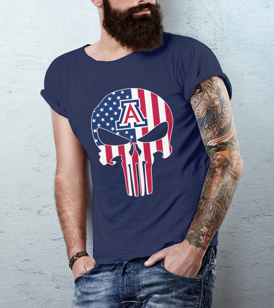 Arizona Wildcats American Flag Punisher Skull T-Shirt