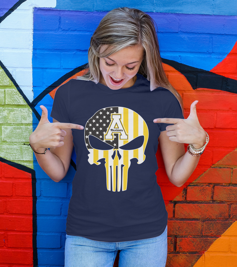Appalachian State Mountaineers Punisher Skull American Flag T-Shirt