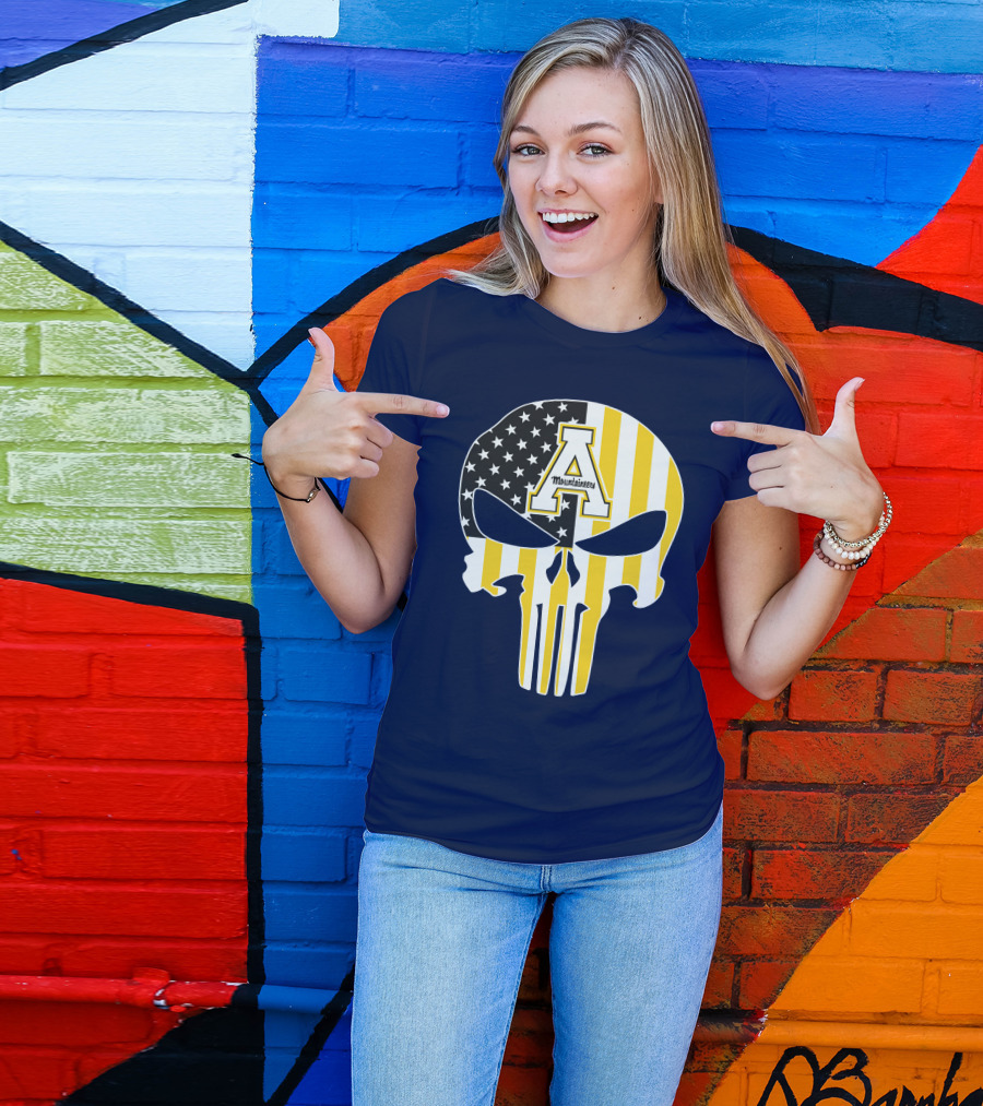 Appalachian State Mountaineers Punisher Skull American Flag T-Shirt