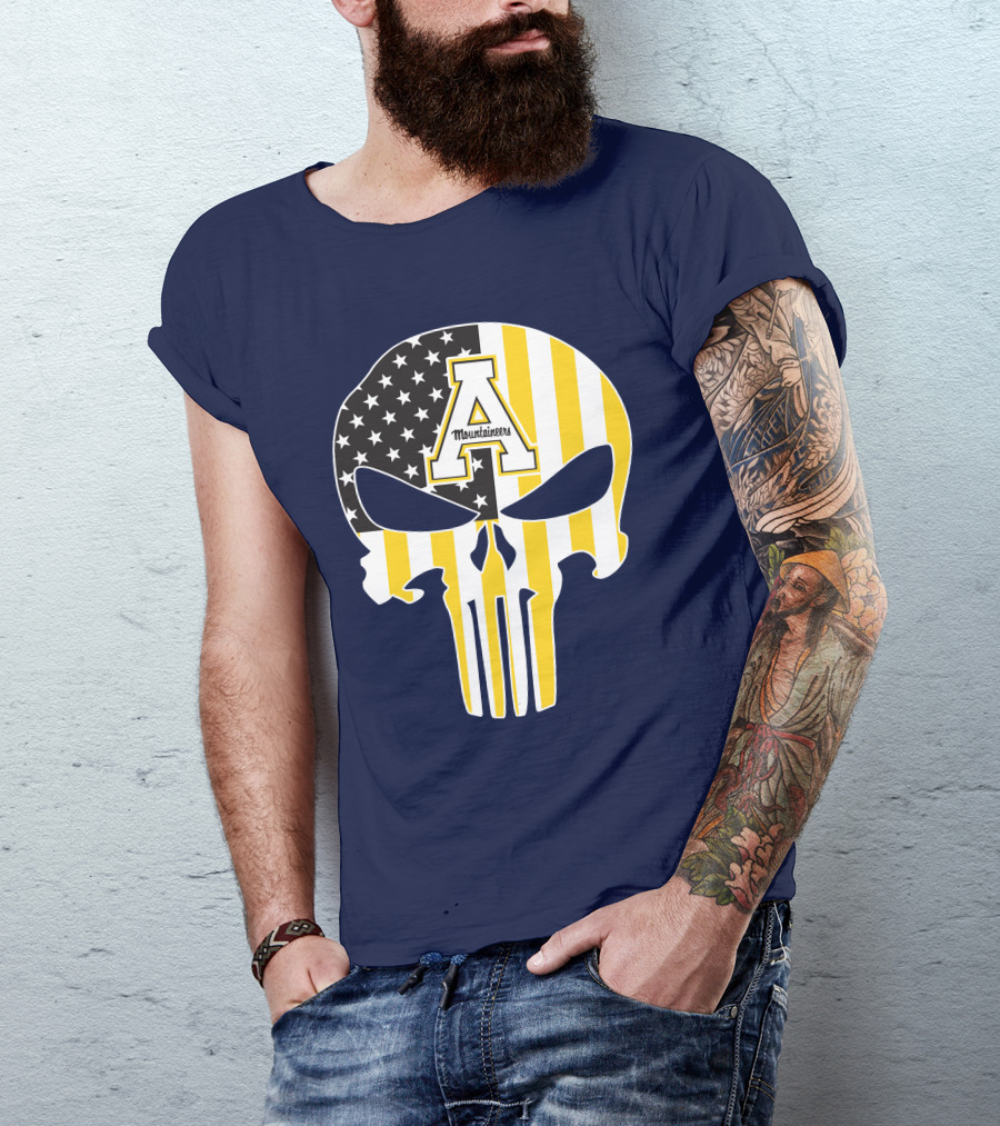 Appalachian State Mountaineers Punisher Skull American Flag T-Shirt