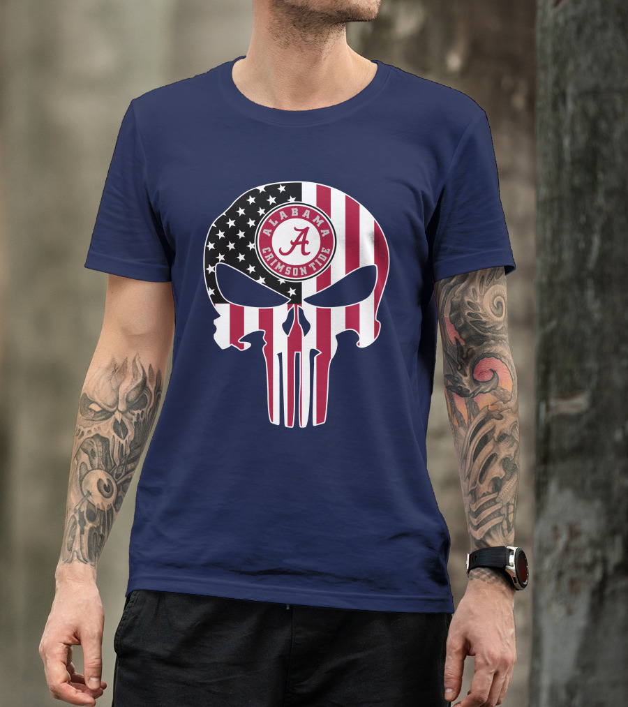 Alabama Crimson Tide Skull American Flag '64 The Punisher T-Shirt